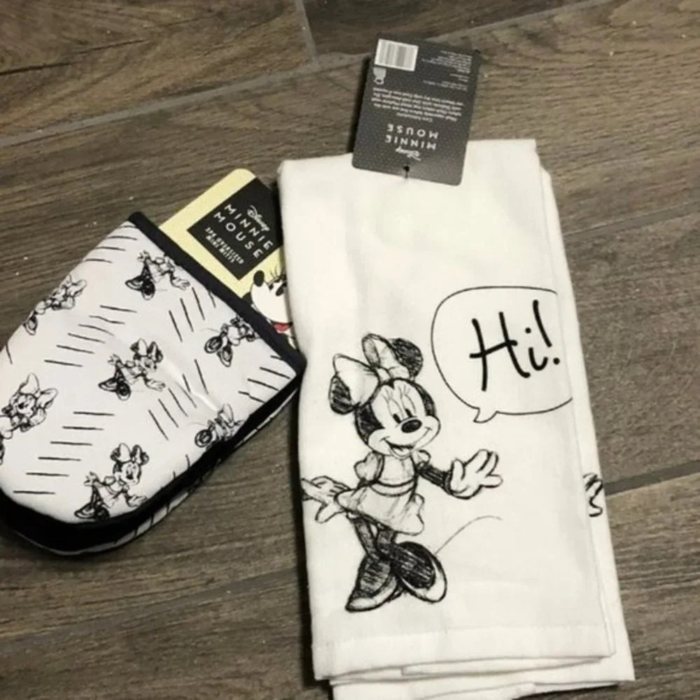 NWT disney Sketch Minnie mouse kitchen towel & mini mitts set fandom classic